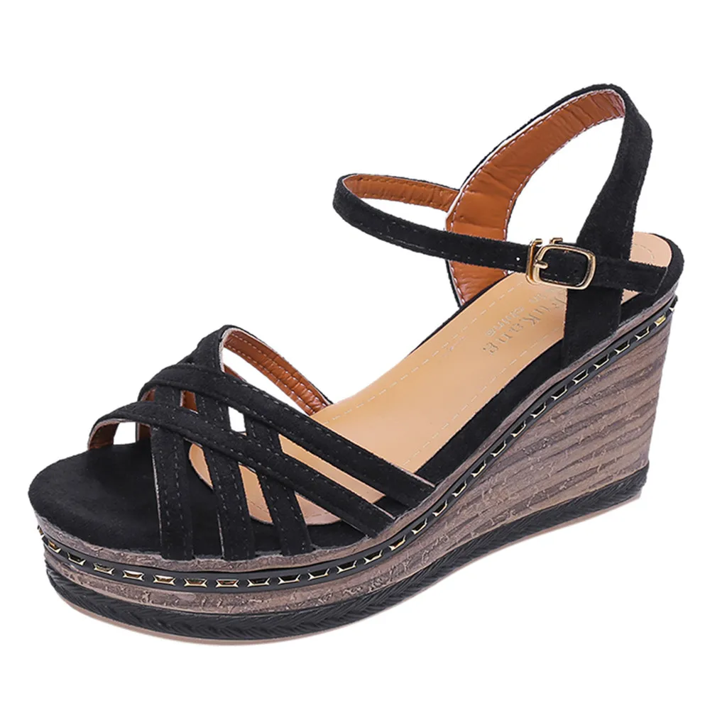 

SAGACE Women Peep Toe Breathable Beach Sandals Rome Buckle Strap Casual Wedges Shoes Sexy High Quality Outside Ladies Shoes