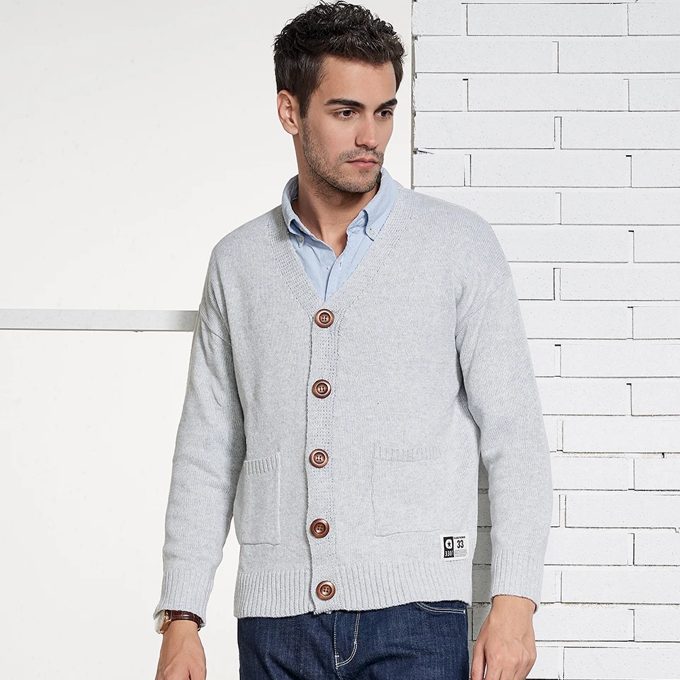 Oufisun Brand Men Winter Casual Cardigans Sweater Coat Autumn Solid V neck Knitted Warm Fabric 