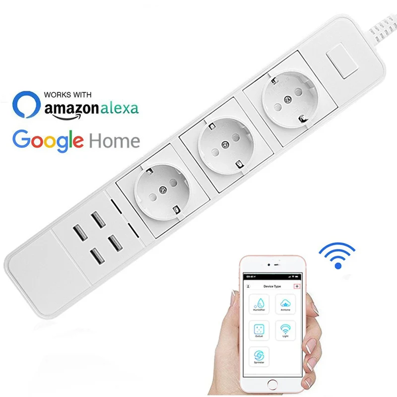 

C723 2019 NEW WiFi Smart Outlet Surge Protector Individually Controlled 3 outlet Power Strip with 4 USB port for Alexa Google