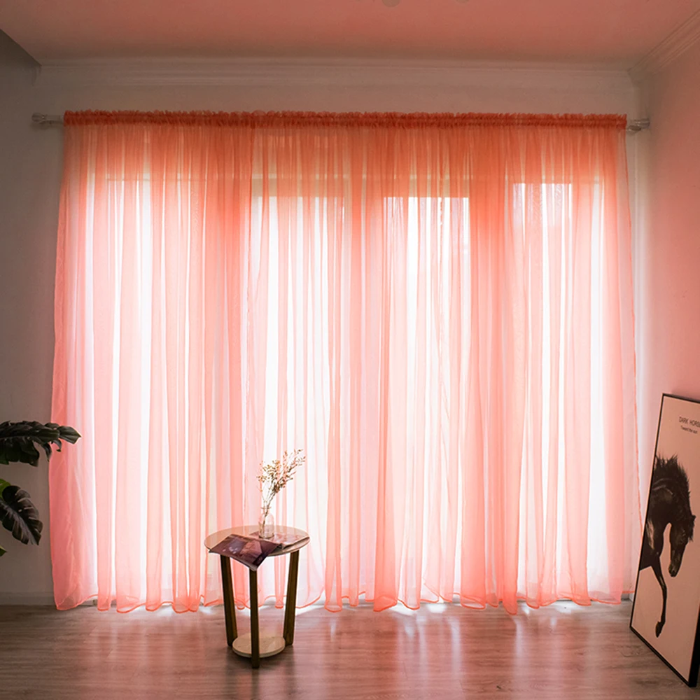 Однотонная прозрачная занавеска для окна, занавеска с драпировкой, прозрачная панель, тюль для гостиной, спальни, современные оконные занавески - Цвет: L