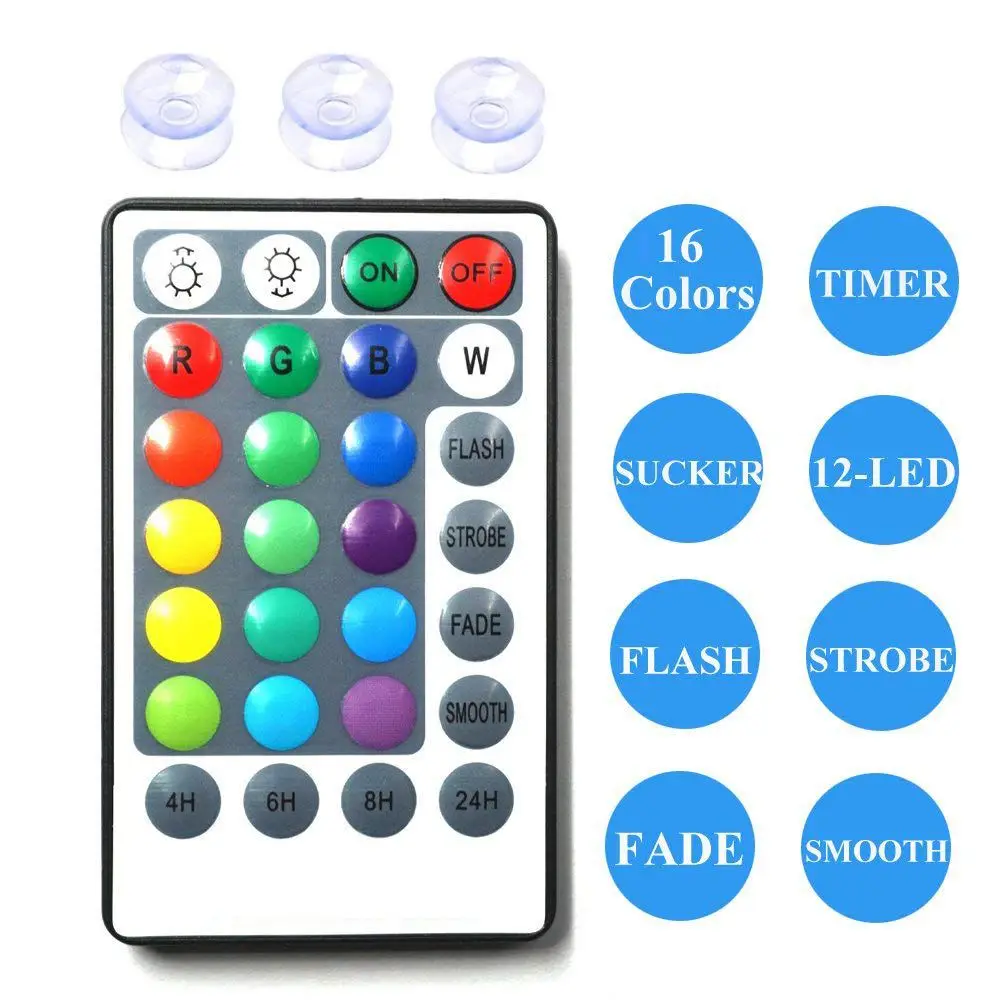 

Upgraded 2x12-LED 3.9inch Submersible LED Lights RGB Waterproof Battery Powered Lights with Timer Remote Controller