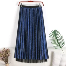 Осенне-зимняя повседневная женская плиссированная эластичная велюровая юбка с блестками и высокой талией, осенние женские бархатные юбки средней длины с блестками