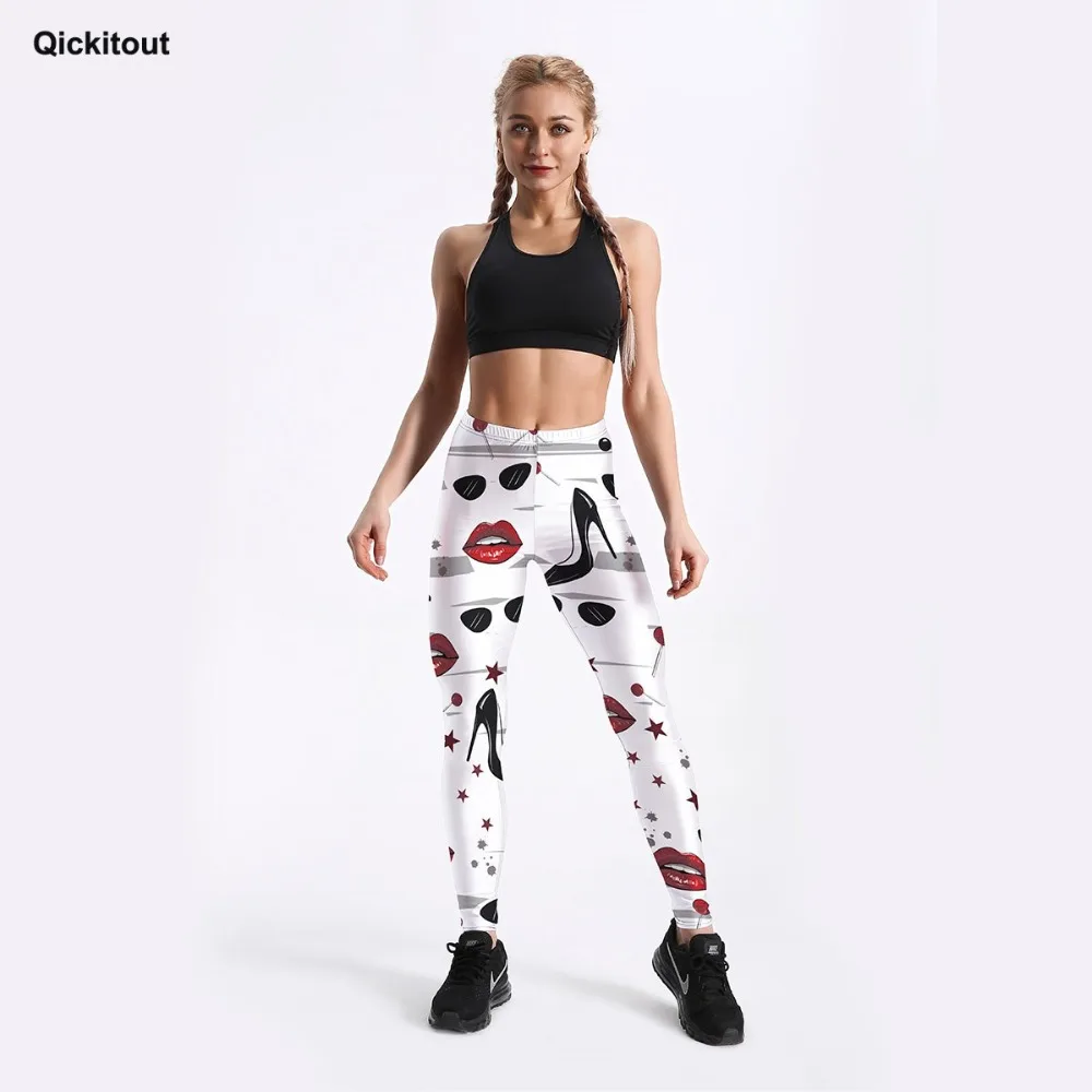 Qickitout/модные женские леггинсы с принтом в виде губ на высоком каблуке пикантные