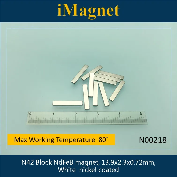 

N00218 10pcs N42 Block super strong Rare Earth Neodymium Magnet,13.9x2.3x0.72mm,Cuboid Ndfeb Magnet ,Magnet for refrigerator