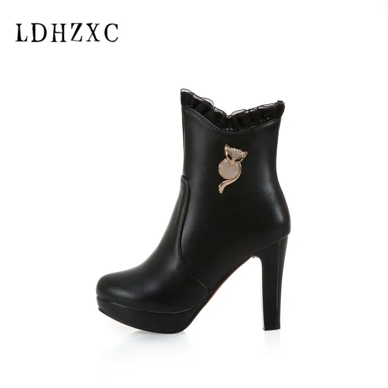 

LDHZXC 2019 new plus size 11 12 9 woman boots Winter zip Sexy platform High Heel Ankle Boots Party Wedding Shoes black