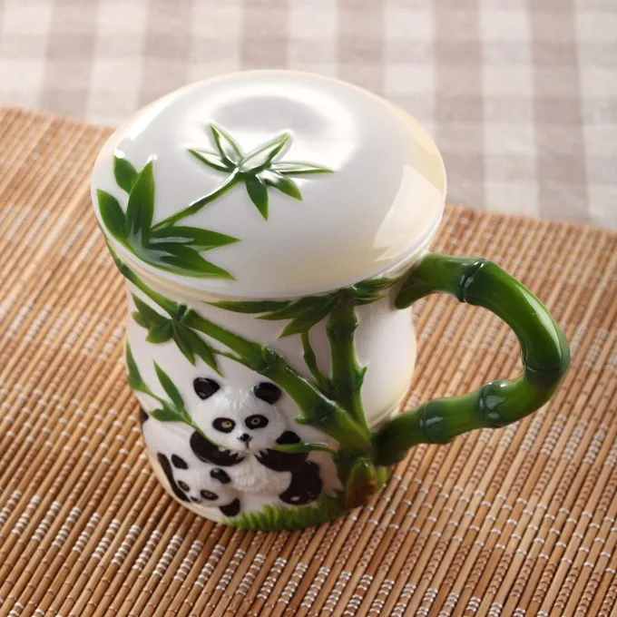 Panda Cup Cute Panda Bamboo Enamel Ceramic Mug Animal mug panda panda