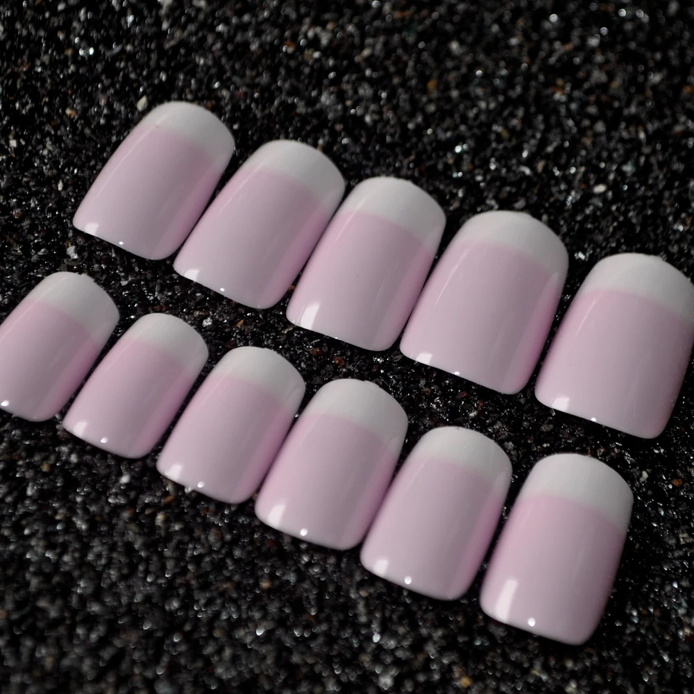 Charming French Fake Nails White Light Pink Flat False Nails DIY Nail