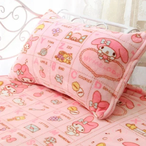 

Candice guo! super cute plush toy cartoon pink my melody letters lattice soft blanket pillowcase birthday Christmas gift 1pc
