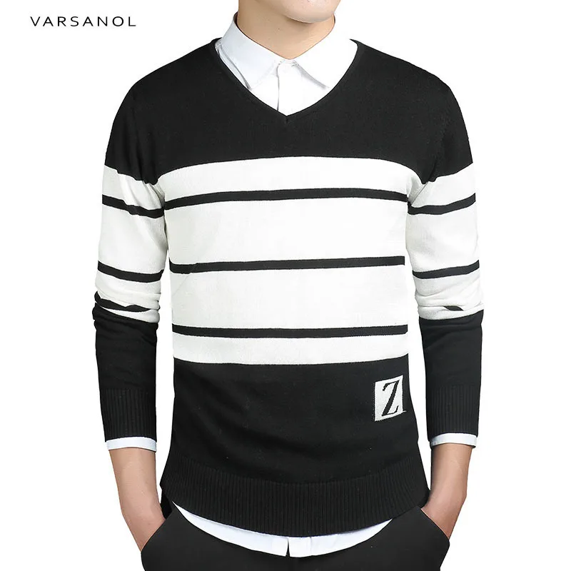 

Varsanol Brand Mens Pullover Sweaters Simple Style Cotton Clothing O Neck Sweater Men Striped Jumper Autumn Thin Male Blue M-3XL