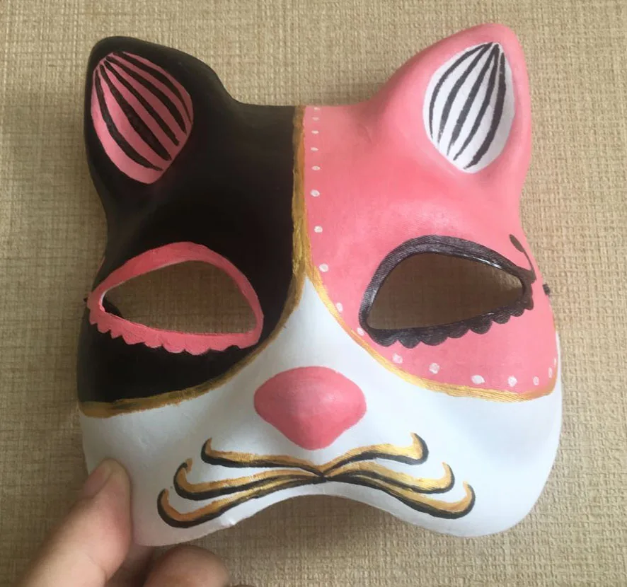New Quality Handmade DIY Mask Halloween Pink Black Kitty Cat Mask