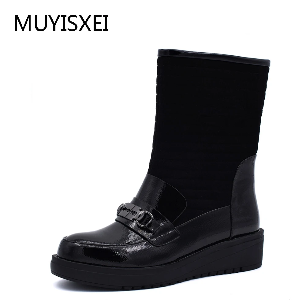 

Warm Plush Snow Boots Black Russian Winter Boots Flat Platform Women Winter Boots Bottes Hiver Femmes Plus Size HF010 MUYISEXI