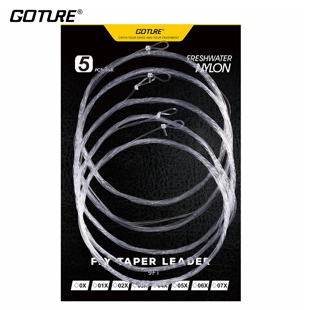 Goture 5Pcs 9FT/2.74M Fly Fishing Line Tapered Leader 0X7X Transparent