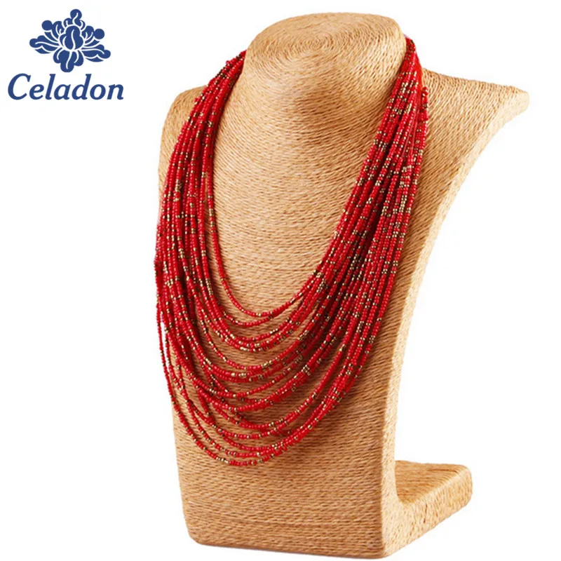 Bohemian Style Colorful 20 Layers Of Hand-woven Beaded Collar Bib Necklace Statement Necklace Women's Fashion Accessories