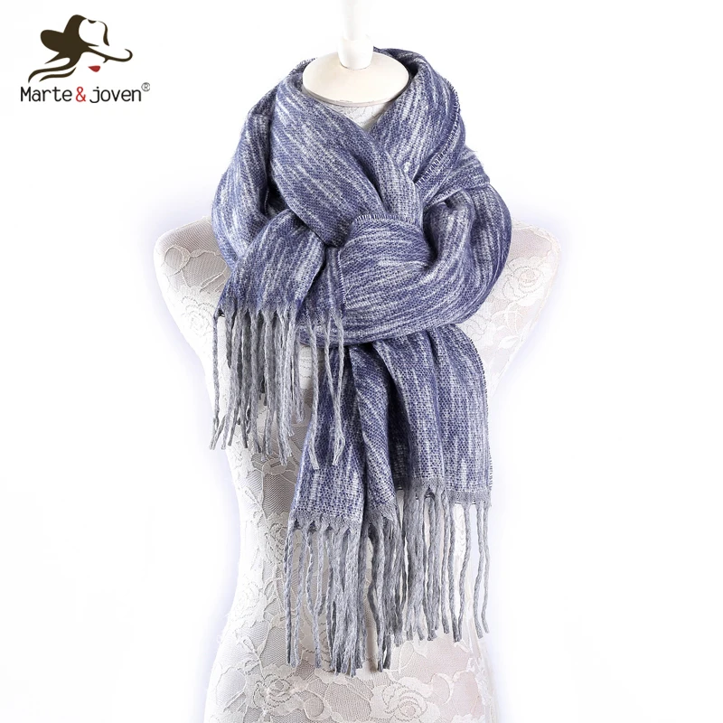 

Marte&Joven Thicken Imitation Cashmere Long Winter Scarf Shawls Women Fashion Blends Striped Ladies Soft Warm Pashmina Bufanda