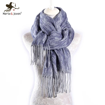 

Marte&Joven Thicken Imitation Cashmere Long Winter Scarf Shawls Women Fashion Blends Striped Ladies Soft Warm Pashmina Bufanda
