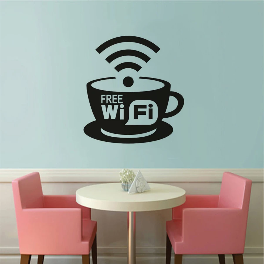 

Cafe Store Decor Free Wifi Sign Removable Window Sticker Coffee Cup Design Free Wifi Wall Decal Restaurant Wifi Poster AZ460