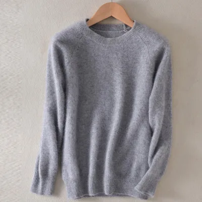 Кашемировый свитер, женский весенний свитер с круглым вырезом, тонкий пуловер, модный однотонный кашемировый джемпер - Цвет: gray