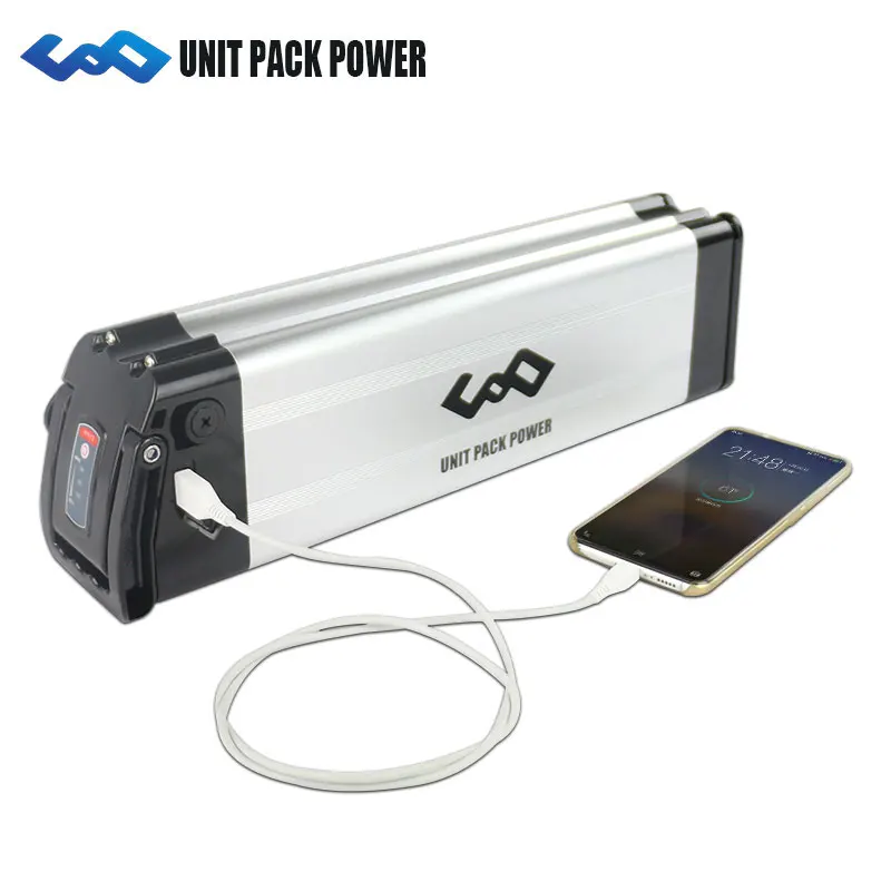 

48V 12Ah silver fish style with USB port lithium ion battery 48v ebike battery for 750W 500W Bafang BBS02