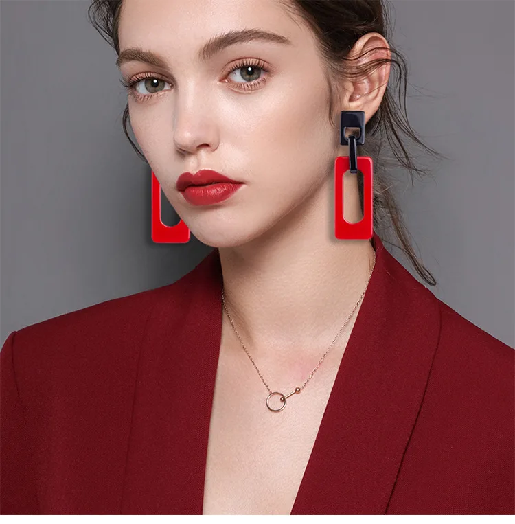 

Fashion Colorful Acrylic Pendant Earrings Women Gold Alloy Rectangular Geometric Resin Statement Hanging Earrings Za Brincos
