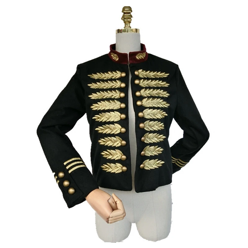 Abrigo bordado dorado para mujer, chaqueta con cuello levantado, corte militar, prendas de vestir algodón, abrigos ajustados negros A1196| chaquetas básicas| - AliExpress