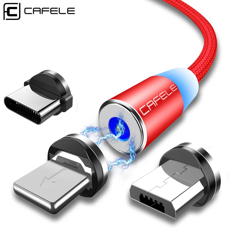 Cafele Магнитный Кабель с разъемом usb-c/Micro USB/для iPhone XS 8 7 6 кабель с нейлоновой Тип USB C кабель 100 см/200 см DC 5V 2.4A MAX