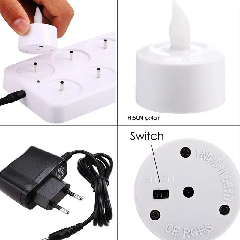 Rechargeable LED Flameless Candles 12 pcs Yellow Flame Energy Safe LED Tea Lights With Charge Base  - 32913457941