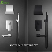 Chrome Brass Shower Faucets black Waterfall shower set Rain taps bathroom Concealed mixer faucet wall mounted shower armatur kemaidi brass rainfall waterfall shower head rain wall mounted bathtua shower faucets set shower system chrome mixer taps