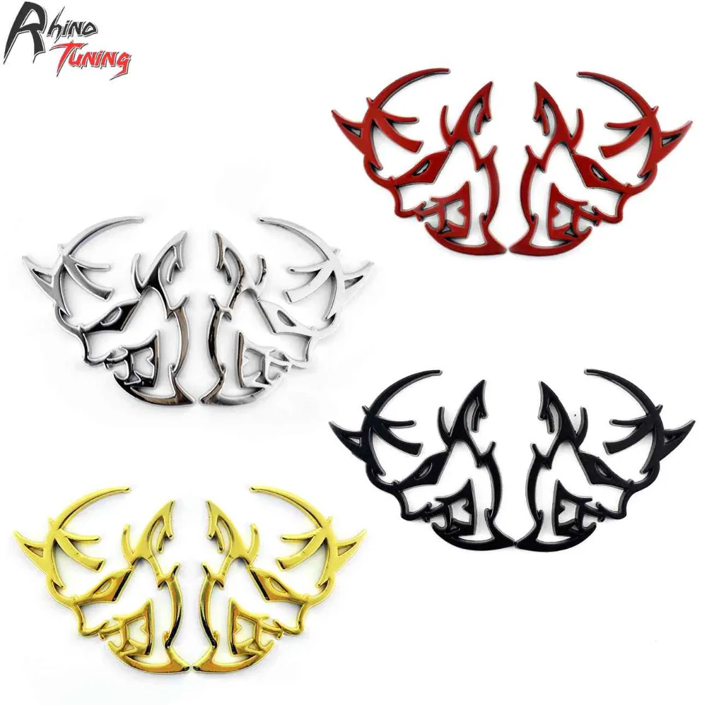 

Rhino Tuning 1Pair Demon Auto Styling Emblem Hollow Sticker For Challenger SRT Demon Pony Car Metal Car Badge 20765