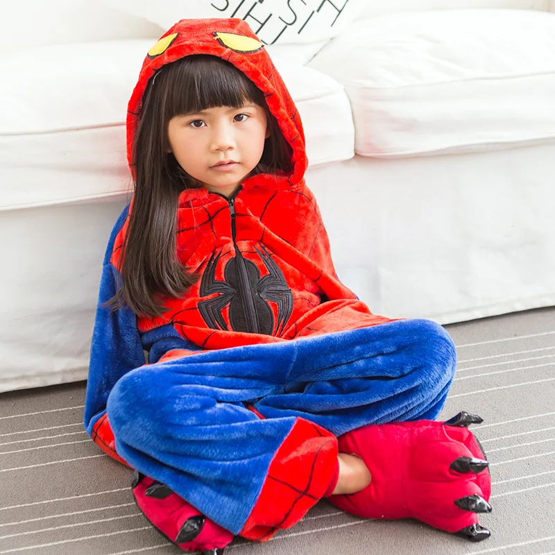 

Winter Baby Boy Siamese Home Clothes Clothing Cartoon Spider-Man Children Warm Flannel Girl Home Clothes Siamese Clothing