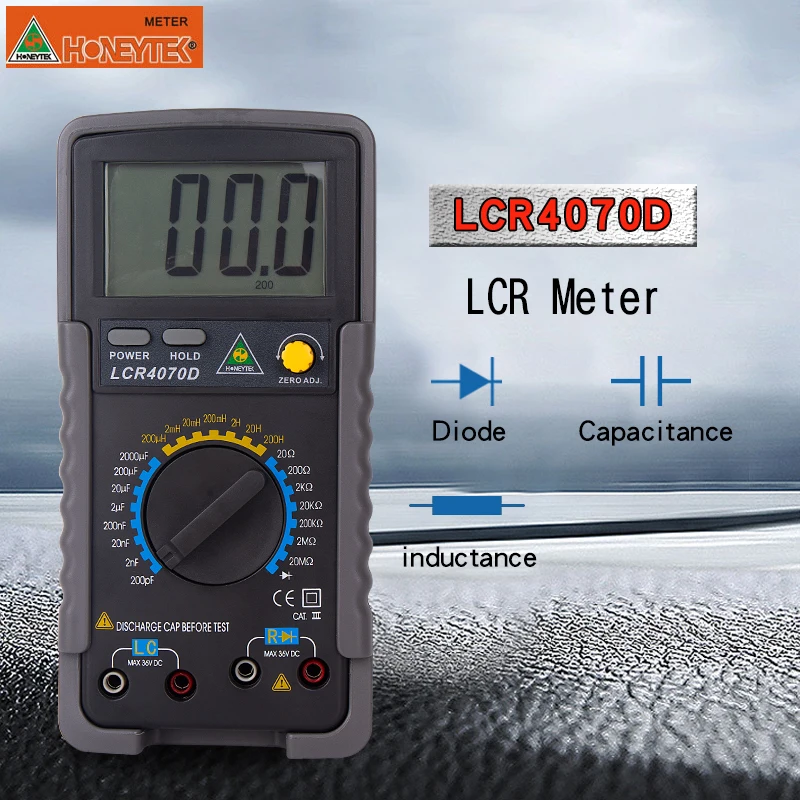 Цифровой LCR измеритель индуктивности конденсатор тестер Профессиональный 200pF~ 2000μF измеритель емкости Удержание данных ноль ADJ транзисторный тестер