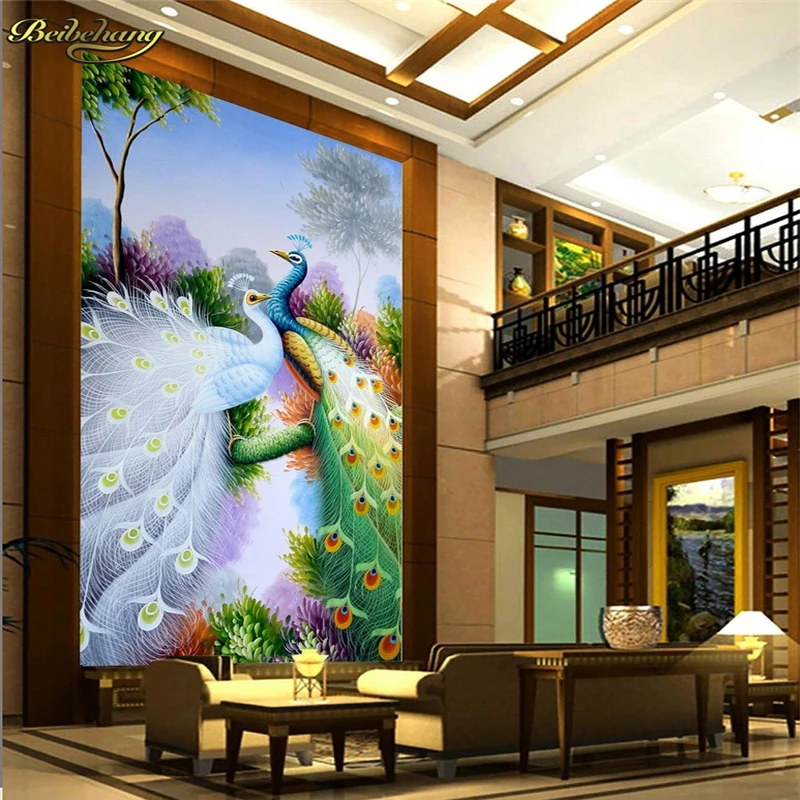 beibehang peacock Custom Wall paper roll Murals Painting Flowers Wall