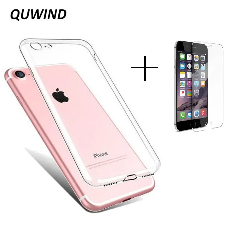 QUWIND Ultra thin Design TPU Rubber Back Cover Case With Tempered Glass