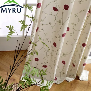 

MYRU Modern Cotton and Linen Embroidered Fresh Style Curtain Health and Environmental Protection Printing Curtain