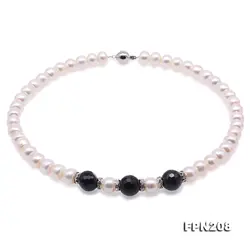 Натуральный белый пресноводный жемчужное ожерелье 45 см 8-9 мм, Плоские Круглые форма черный ожерелье с агатом идеальный все матч подарок для