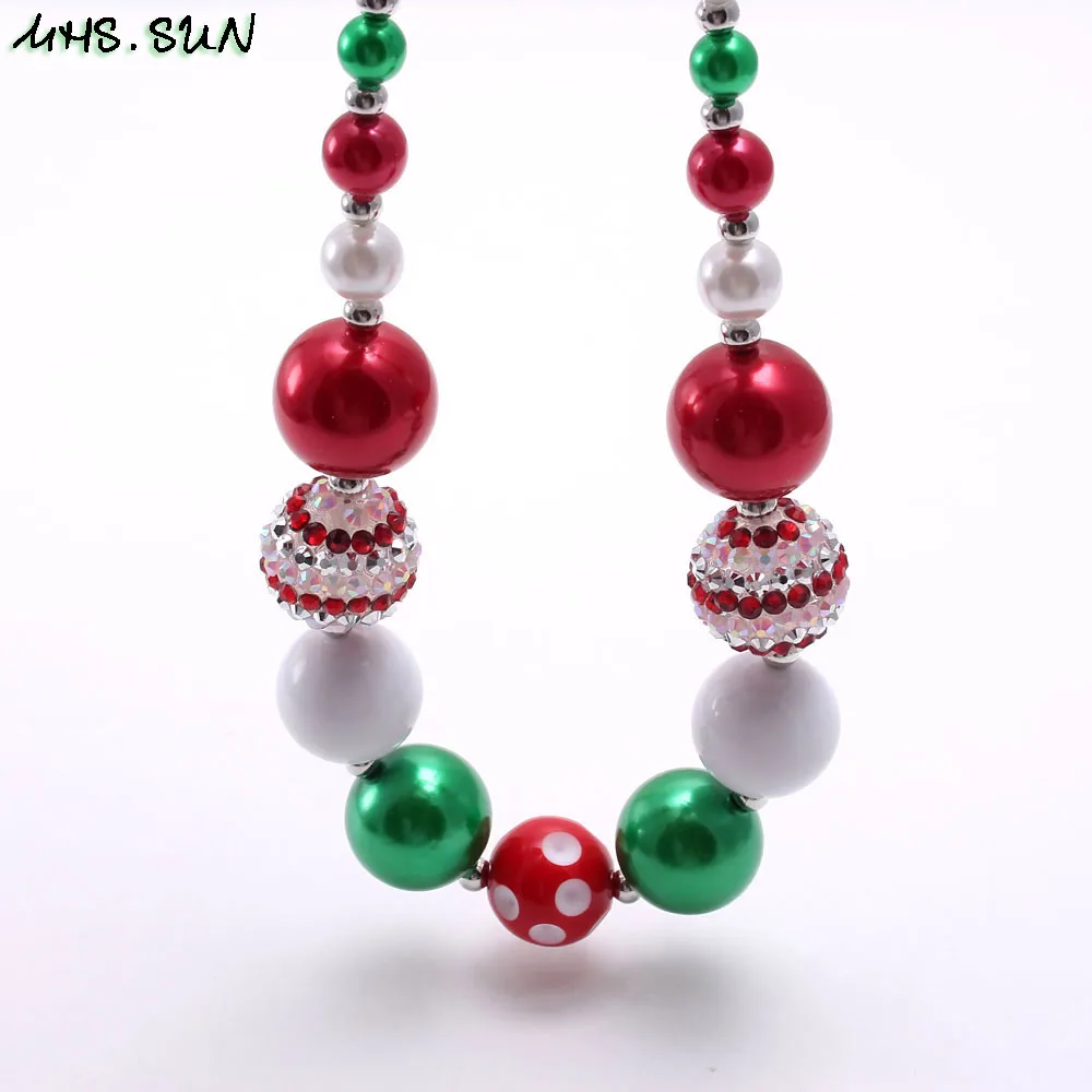 MHS. SUN/модный Рождественский подарок, детское массивное ожерелье из бисера для девочек, зеленое/красное/Белое массивное ожерелье из жевательной резинки, праздничные украшения, 1 шт