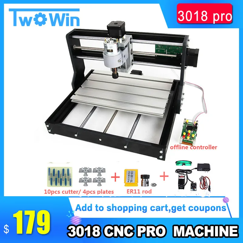 

CNC 3018 Pro with ER11 GRBL, Diy mini cnc machine,3 Axis pcb Milling machine,Wood Router laser engraving,with offline controller