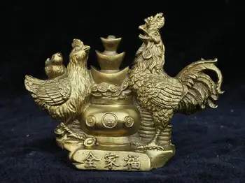 

Chinese Feng shui Brass Bronze lucky Yuan bao Zodiac Year Rooster Cock Statue