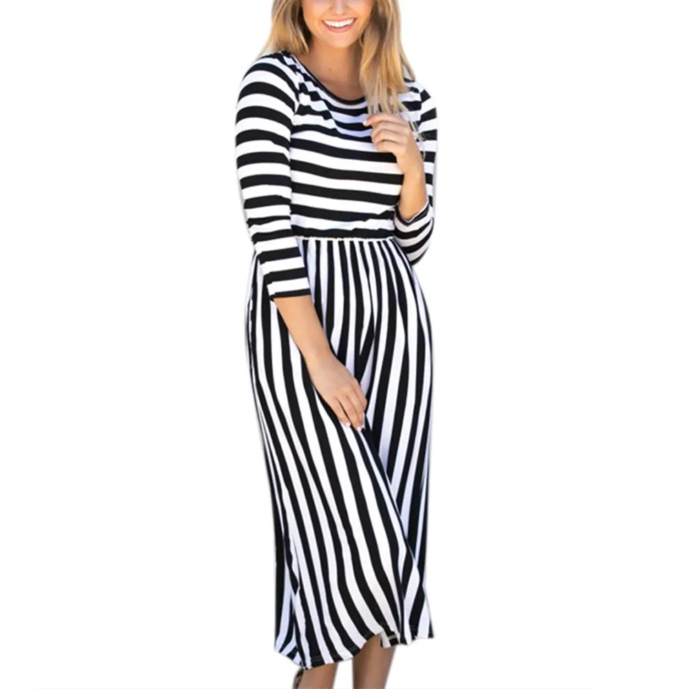 Fashion Casual Winter Dress Women Plus Size 4XL Dress Stripe Long ...