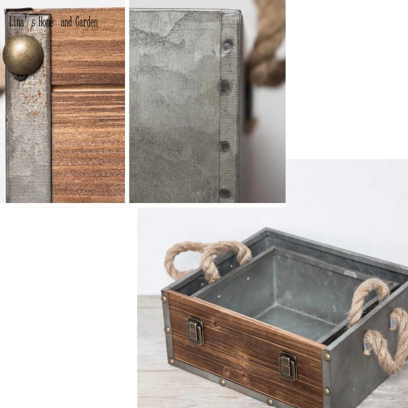 handcraft wood metal vintage retro industrial storage crates with hemp rope handles (5)