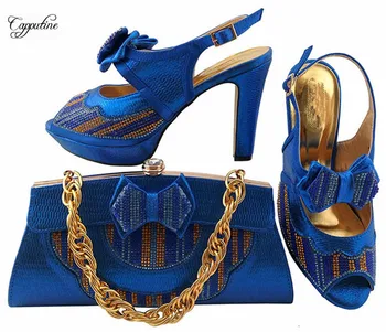 

Popular royal blue sandal shoes and handbag set matching for evening dress MM1038, heel height 11cm
