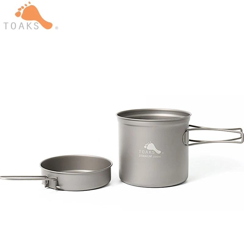 

TOAKS Cookware Set Ultralight Titanium Pot Frying Pan Portable Outdoor Camping Titanium Pot Titanium Bowl Picnic 1100ml CKW-1100