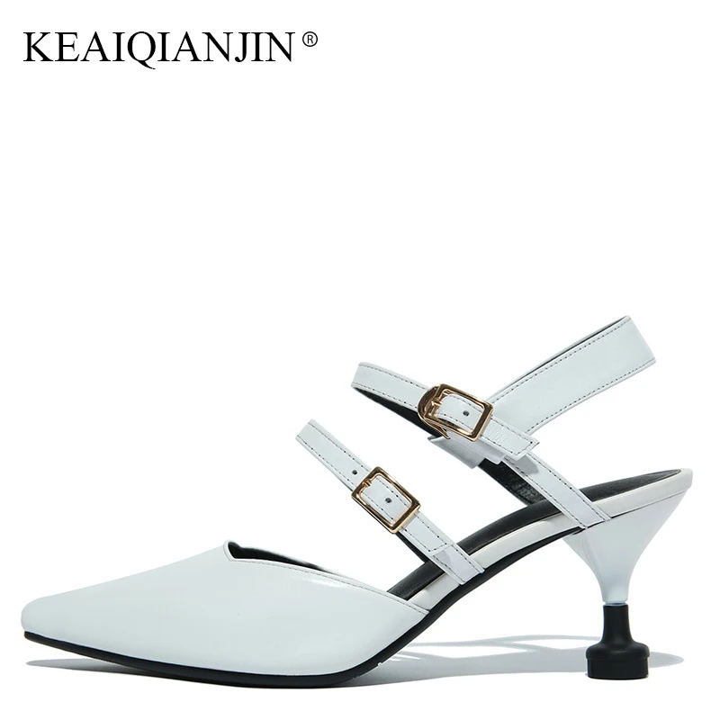 

KEAIQIANJIN Woman Summer Genuine Leather Prom Sandal Fashion White Party High Heels Shoes Sexy Genuine Leather Gladiator sandals