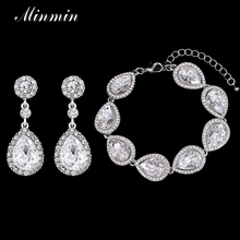 Minmin 4 colores sistemas de la joyería nupcial pendientes largos con pulsera para las mujeres accesorios de la boda perlas africanas eh070 + sl051