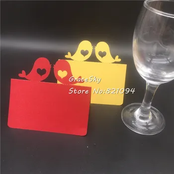 

50pcs free shipping laser cut couple love birds design paper Name Place Cards Wedding invitation Cards Party Table Decoration