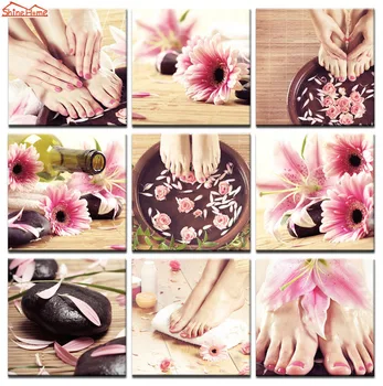 

ShineHome-9pcs Canvas Prints Modular Painting on Wall Yoga Spa Treatment Nail Body Salon Massage for Hands Feets Artwork Picture