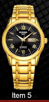 Швейцарские часы мужские роскошные брендовые наручные часы Бингер светящиеся автоматические самовзводные полностью из нержавеющей стали водонепроницаемые BG-0383-8 - Цвет: 5