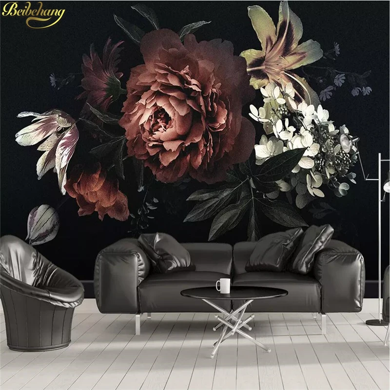 

beibehang Custom photo wallpaper for walls Modern minimalistic black peony lily flowers mural wallpaper bedroom 3D wall paper