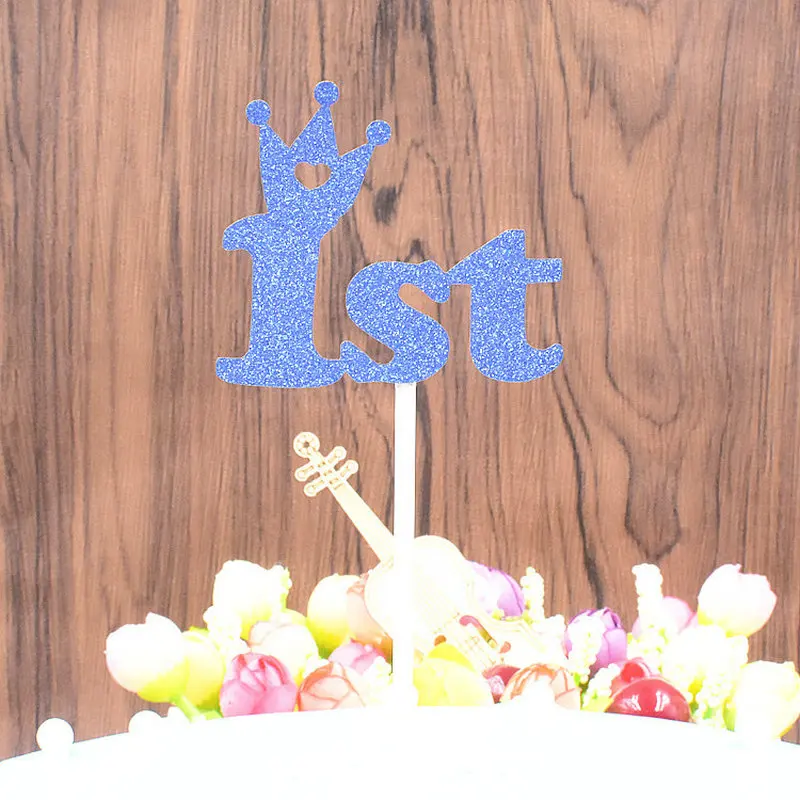 1 комплект Единорог торт Топпер ручной работы Свадебная вечеринка флажки для кексов с днем рождения для детей поставка украшений для вечеринок - Цвет: 1st blue
