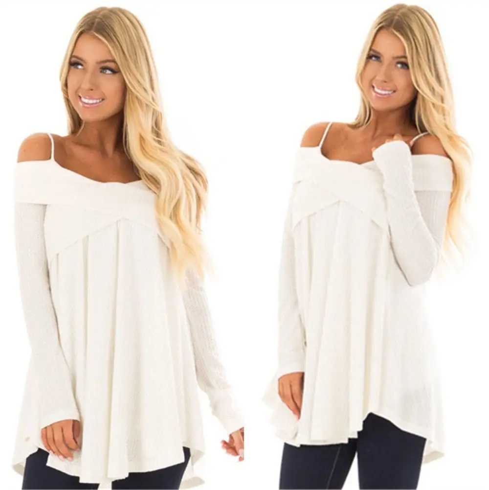 2018Hot style fall fashion trend bare shoulder strap long sleeve cross stitch sweater streetwear 2018Hot style fall fashion trend bare shoulder strap long sleeve cross stitch sweater streetwear