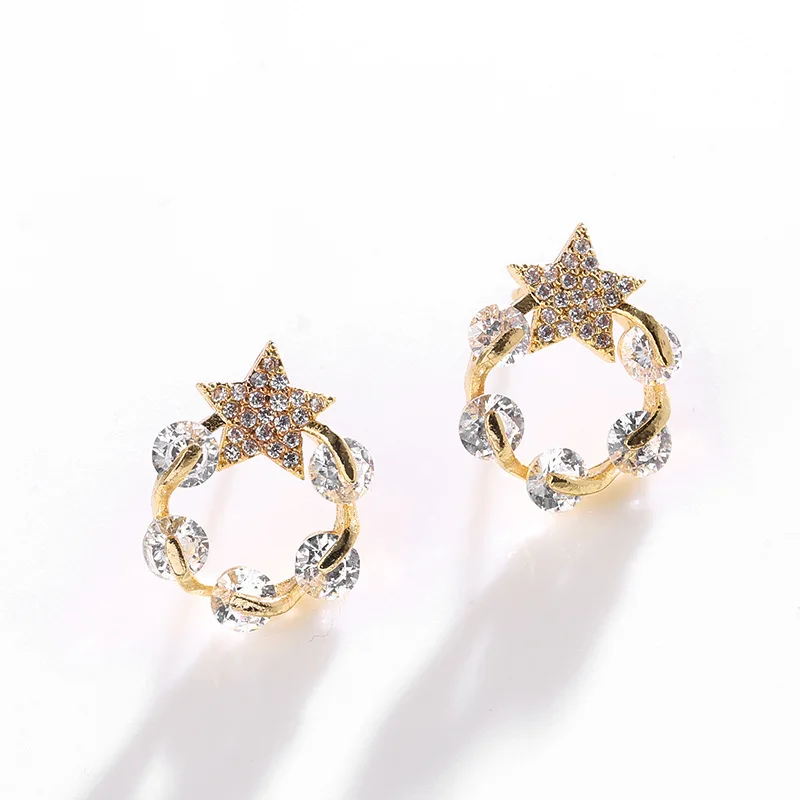 

Luxury Crystal Personality Star 925 Sterling Silver Stud Earrings For Women Small Zircon Earrings Anti-Allergic Brand Jewelry